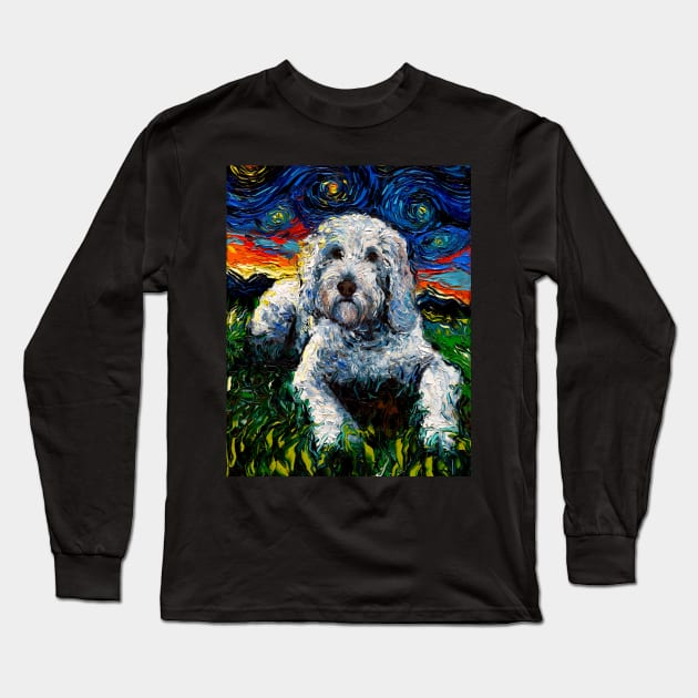 White Goldendoodle Night Long Sleeve T-Shirt by sagittariusgallery